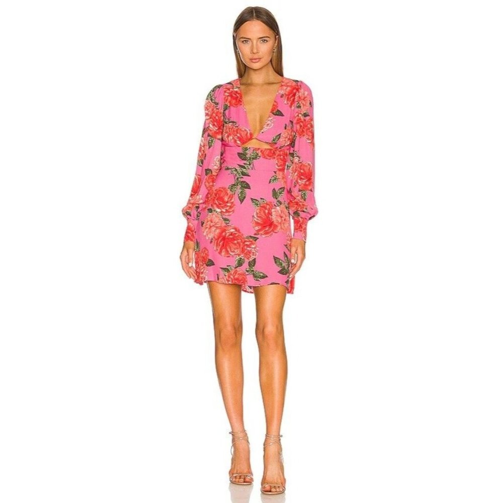 AFRM Castiel Mini Dress Pink Bouquet Floral Cut Out